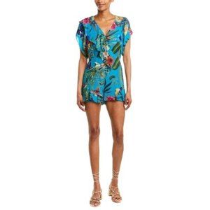 Parker Bradley Silk Romper Size 2 Faux-Wrap Floral Blue